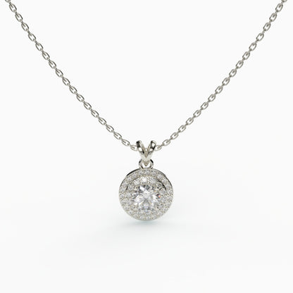 Double Halo Round Necklace, 925 Sterling Silver
